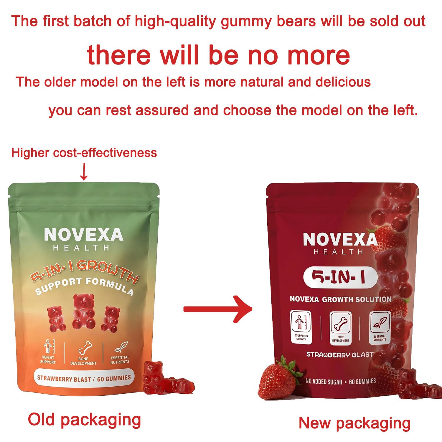 Novexa Health detalle de una gominola fresa, textura atractiva y sabor