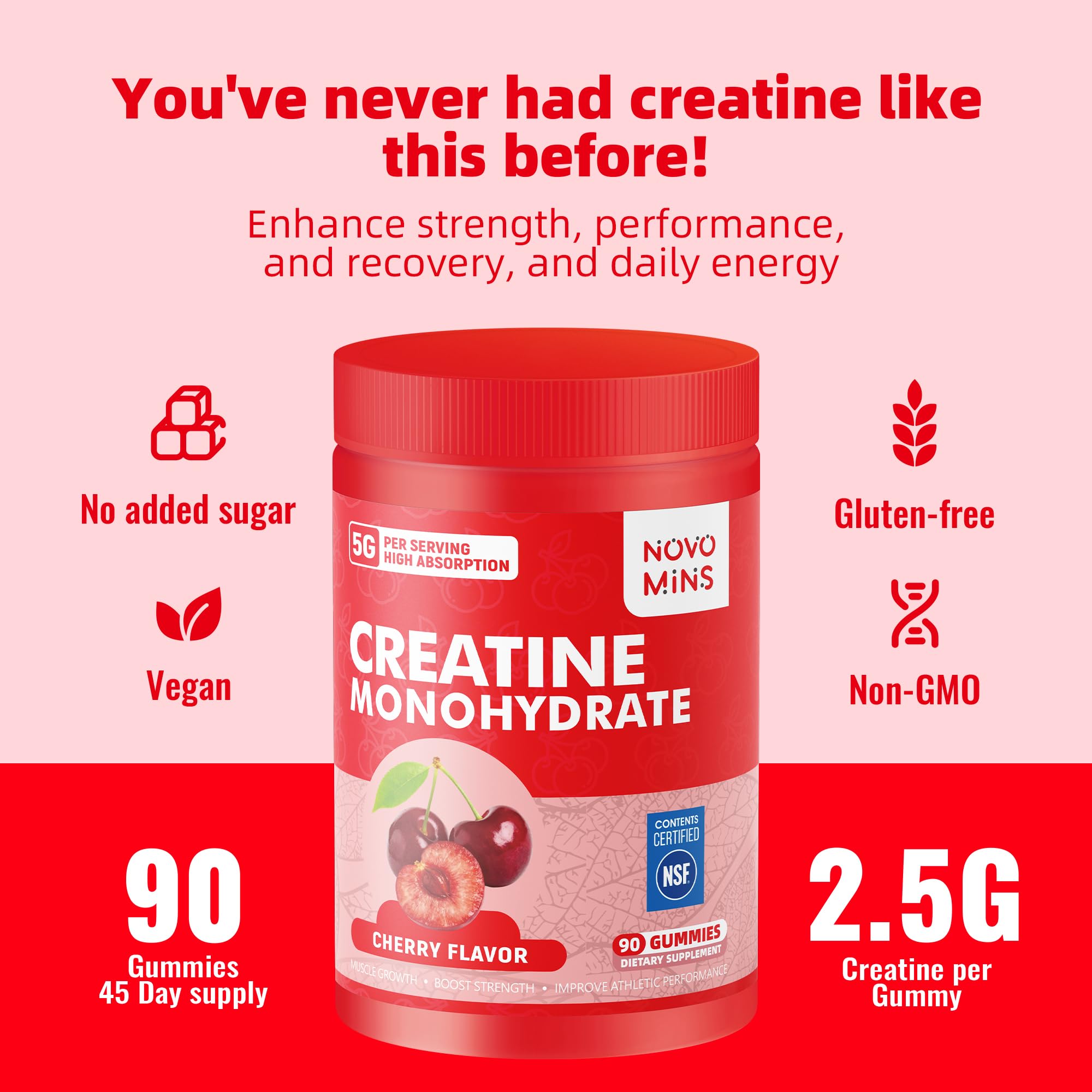 Novomins Nutrition etiqueta de ingredientes indicando creatina de alta pureza