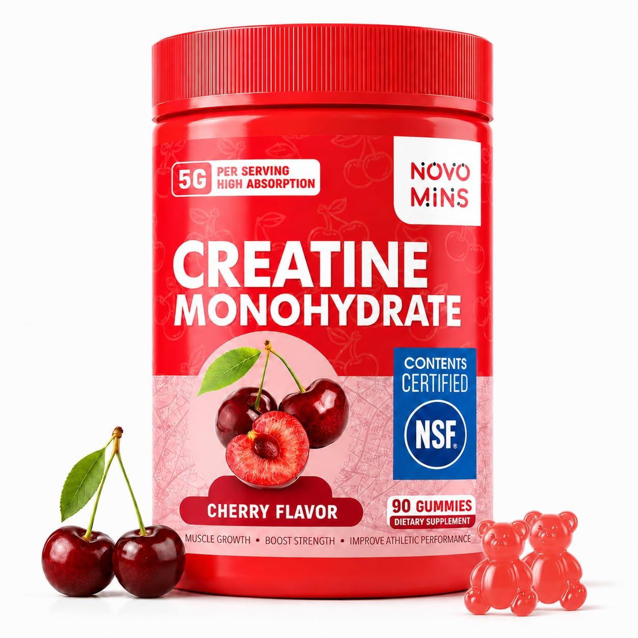 Novomins Nutrition frente del envase mostrando 90 gominolas y beneficio conveniencia