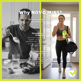 Novomins envase abierto con gominolas visibles, práctico y portátil