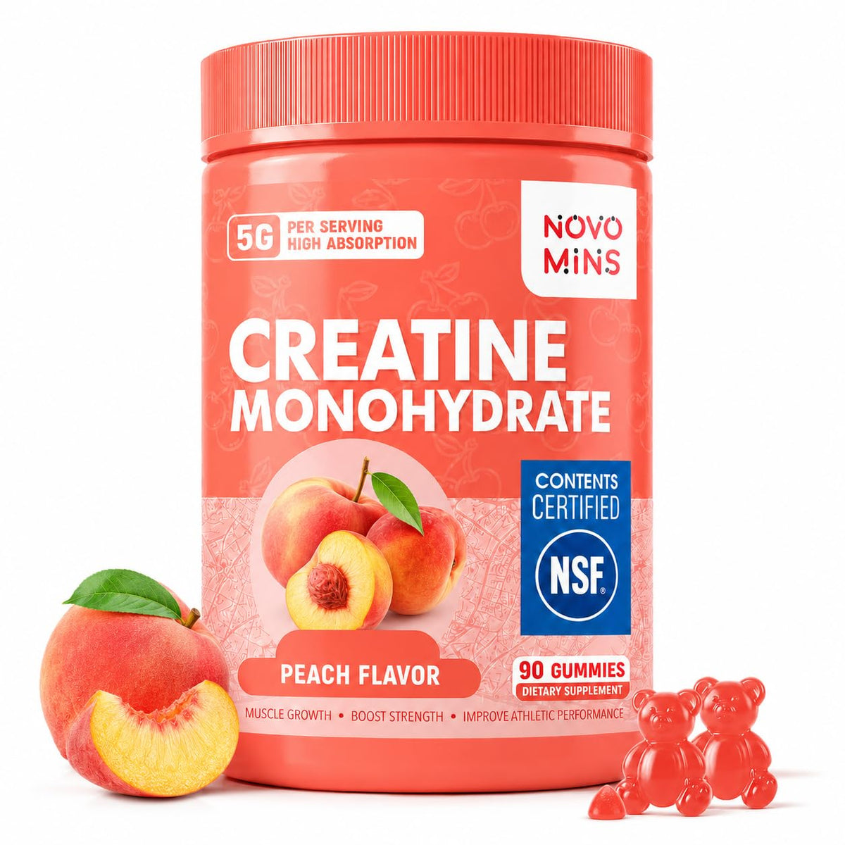Novomins Nutrition frasco frontal mostrando gominolas veganas y dosis