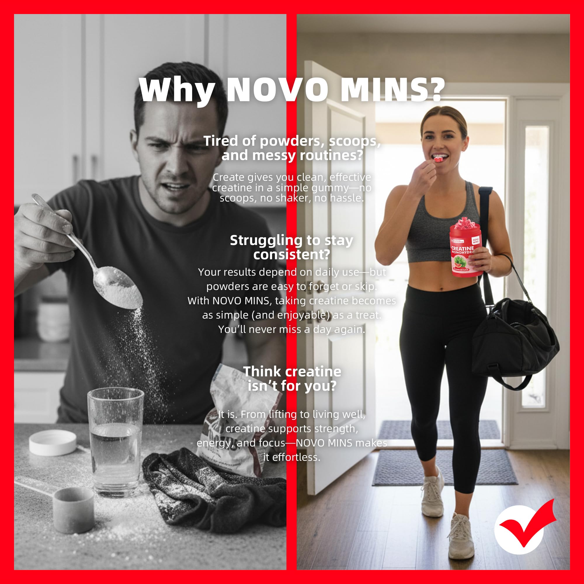 Novomins Nutrition comparación en mano para mostrar tamaño portátil