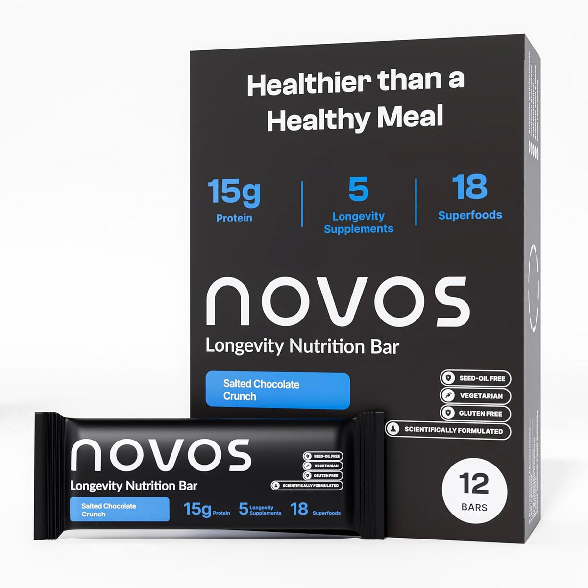 NOVOS barra pack frontal mostrando caja y diseño, beneficio conveniencia