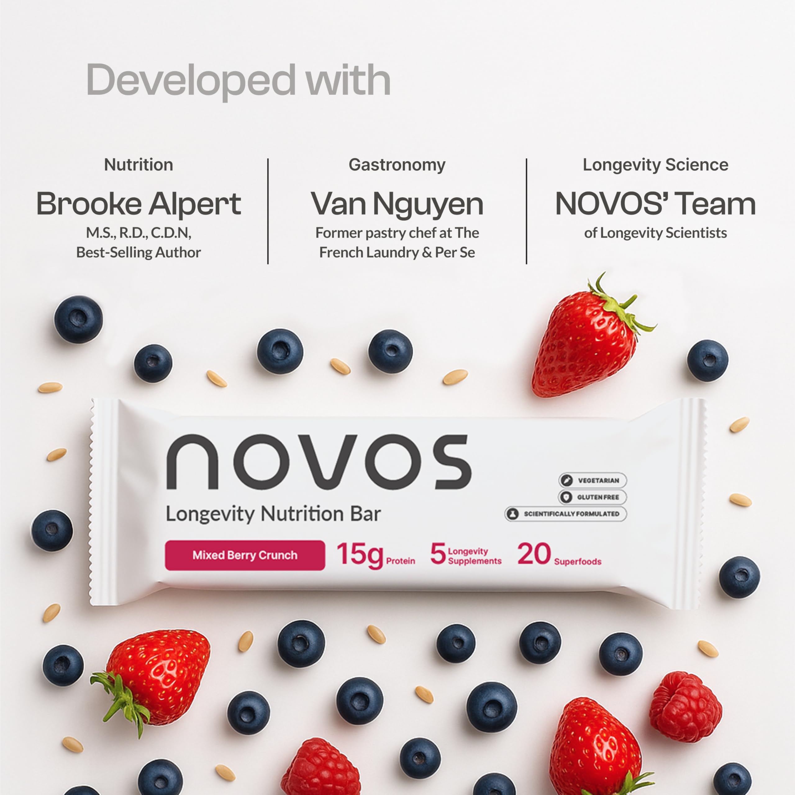 NOVOS etiqueta con información nutricional clara y beneficios de ingredientes