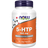 NOW Foods envase frontal de 5-HTP 100 mg 120 cápsulas para apoyo del estado de ánimo