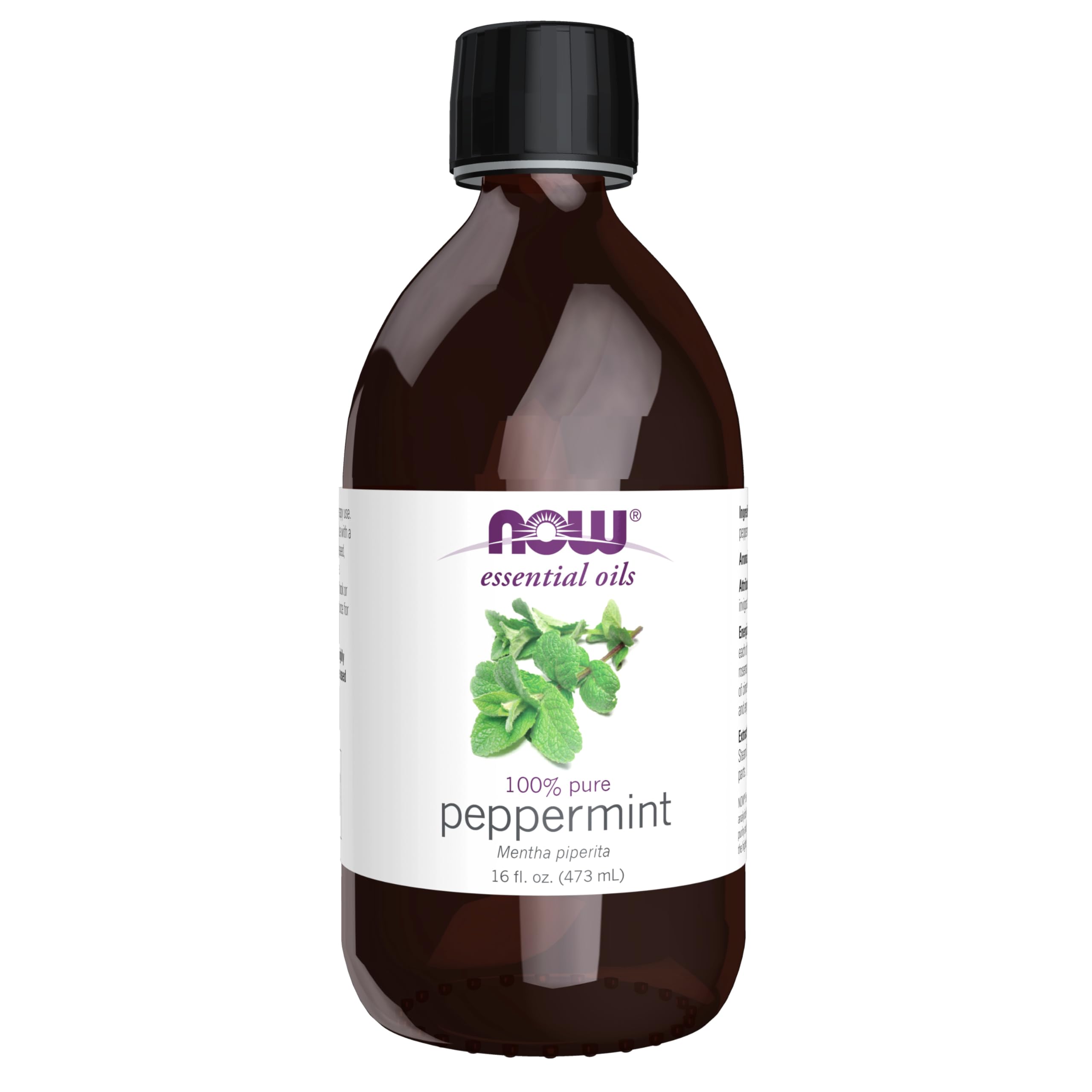 NOW botella de aceite de menta 16 oz vista frontal con aroma vigorizante