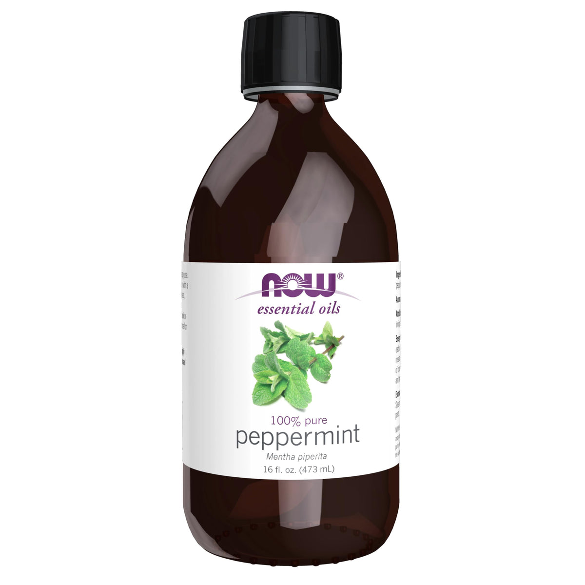 NOW botella de aceite de menta 16 oz vista frontal con aroma vigorizante