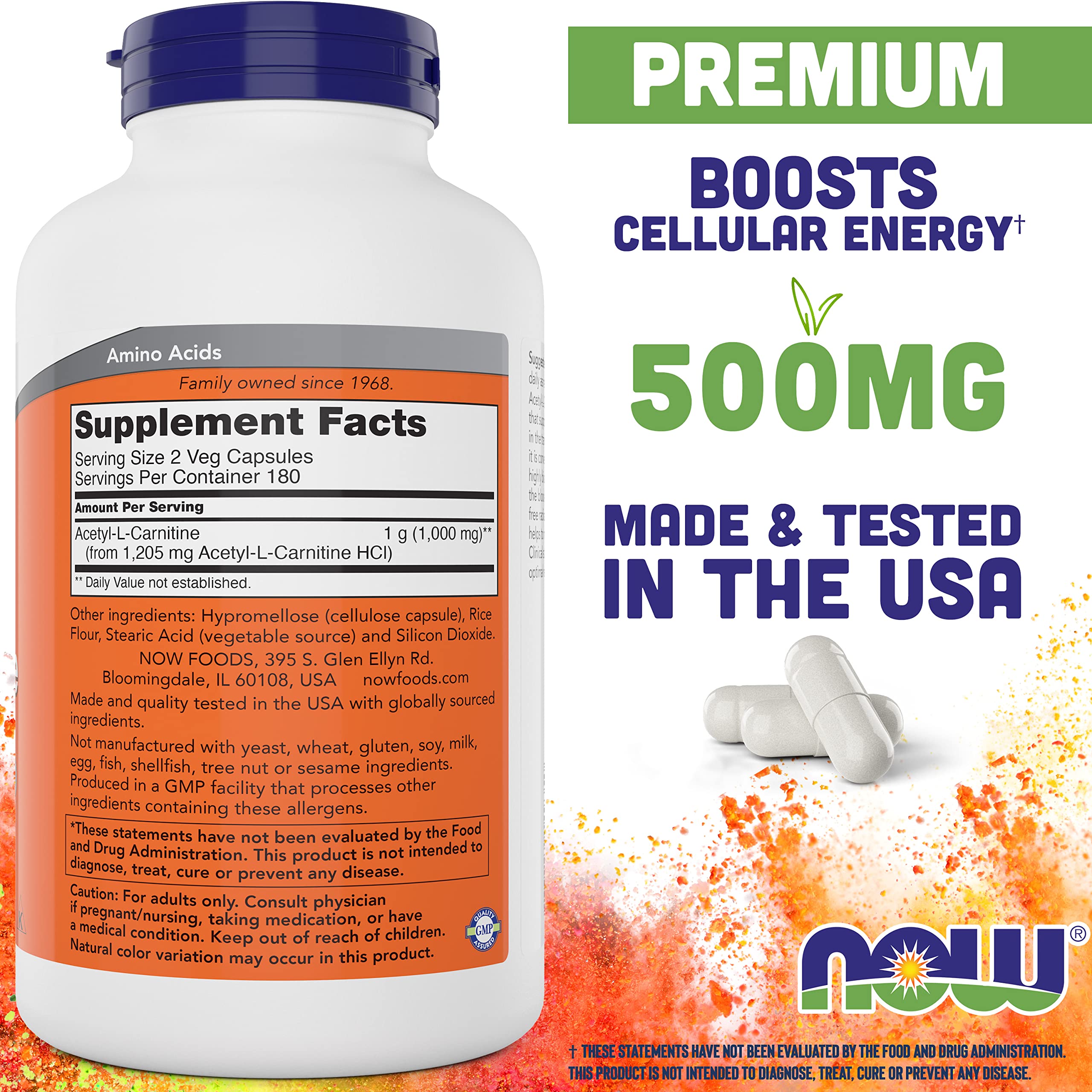 NOW Foods cápsulas en primer plano destacando formulación vegana y fácil ingestión