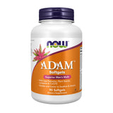 NOW Foods ADAM frente del envase mostrando 90 softgels y beneficio de formulación específica