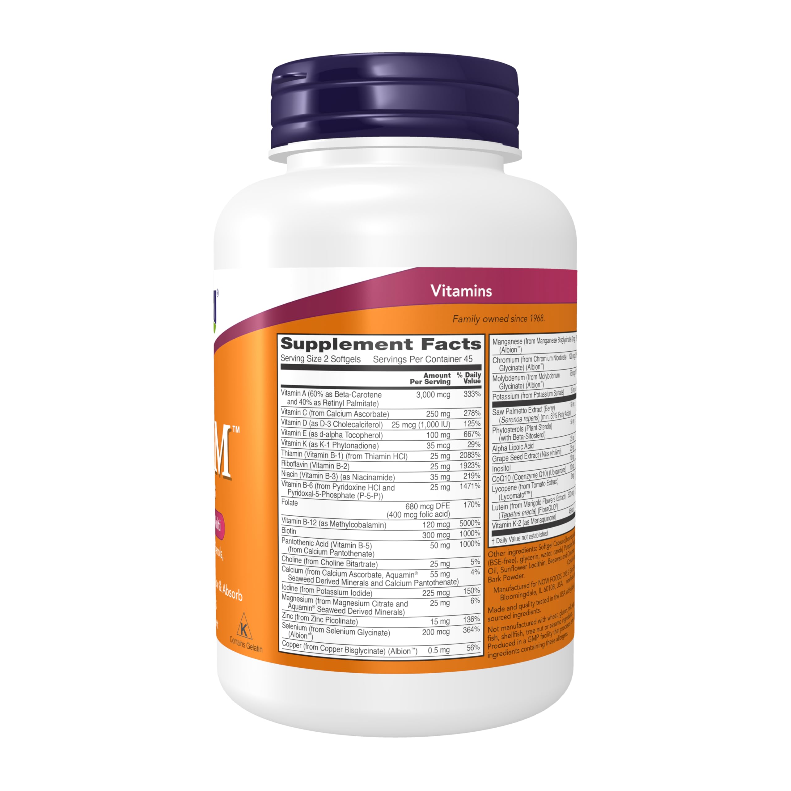 NOW Foods ADAM detalle de softgel resaltando textura suave y facilidad para tragar