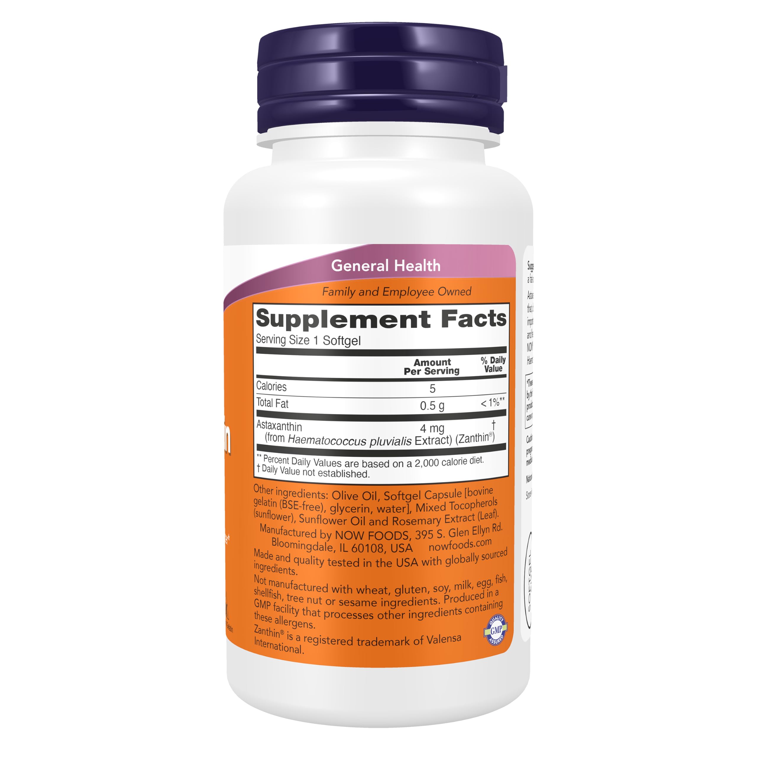 NOW Astaxanthin cápsula blanda en primer plano fácil de tragar y efectiva