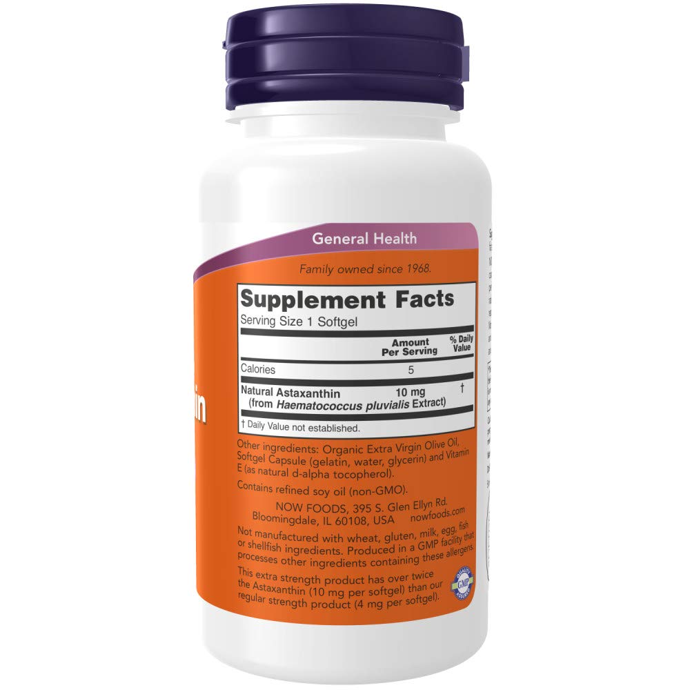 NOW Foods softgel de astaxantina en primer plano, apariencia suave