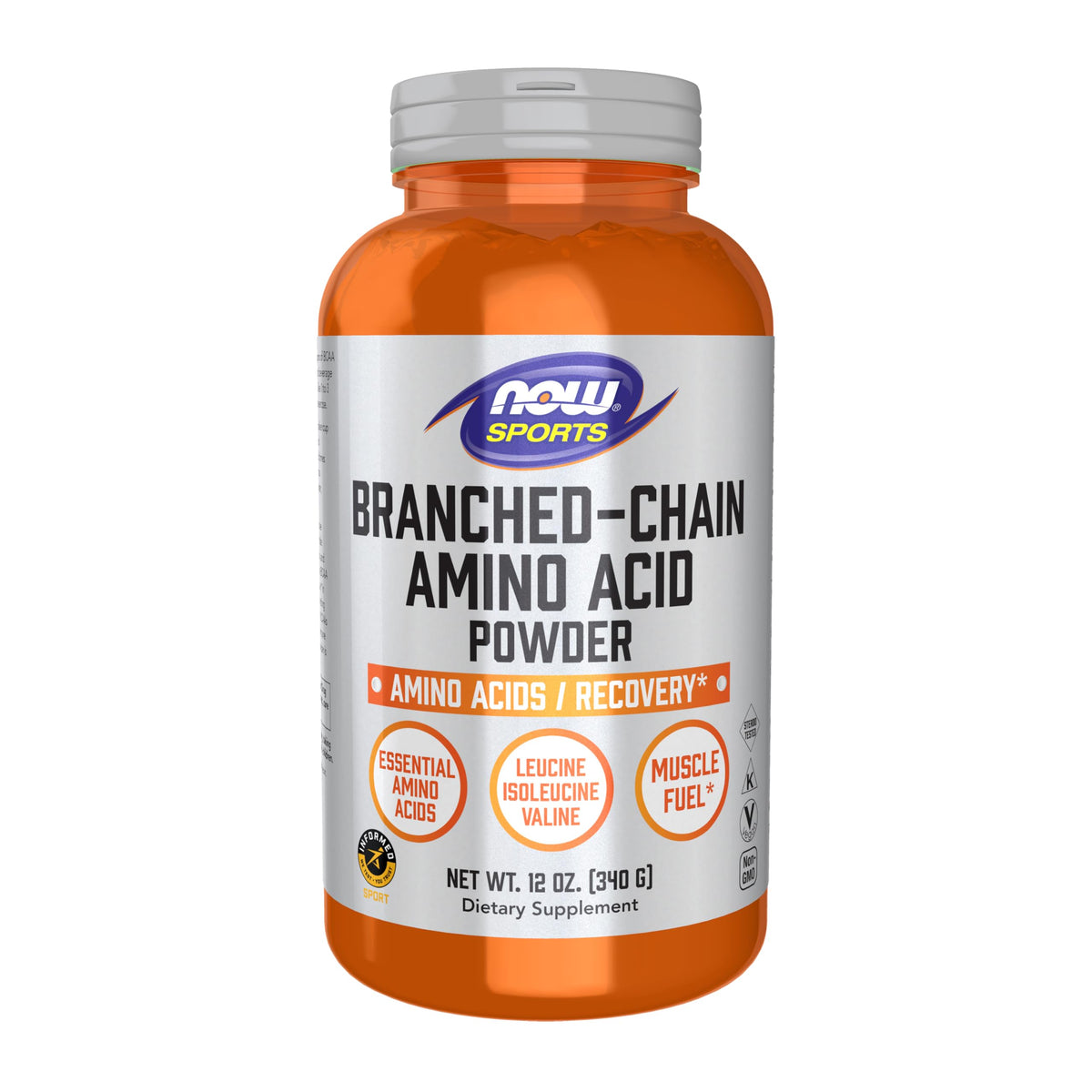 NOW Foods envase frontal del BCAA mostrando pureza y marca