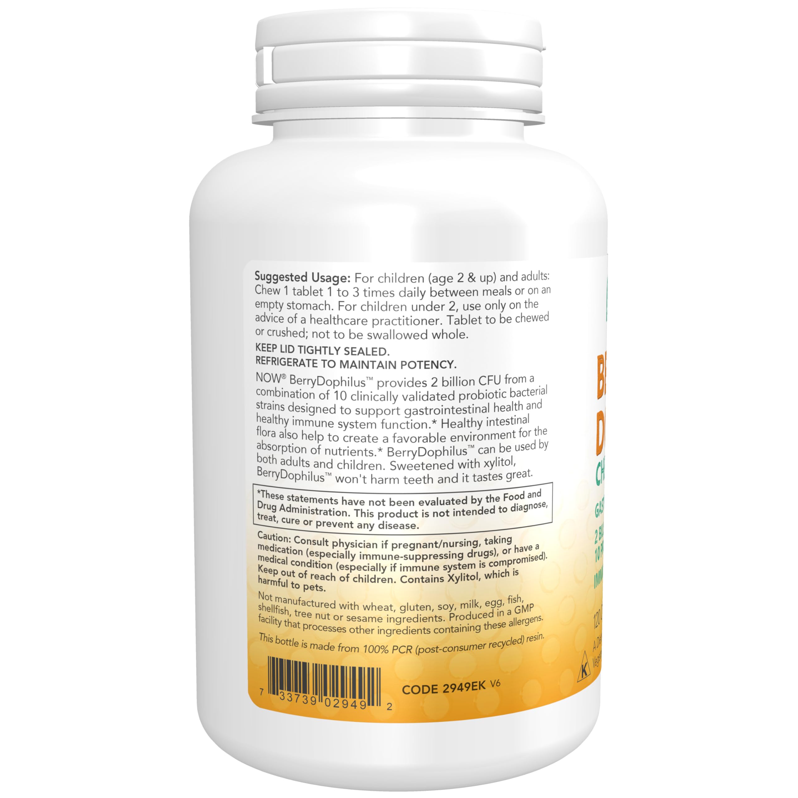 NOW Foods comprimido masticable en mano listo para tomar, conveniencia diaria