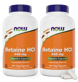 NOW Betaine HCl frontal del pack de 2 con dos frascos visibles y beneficio de ahorro