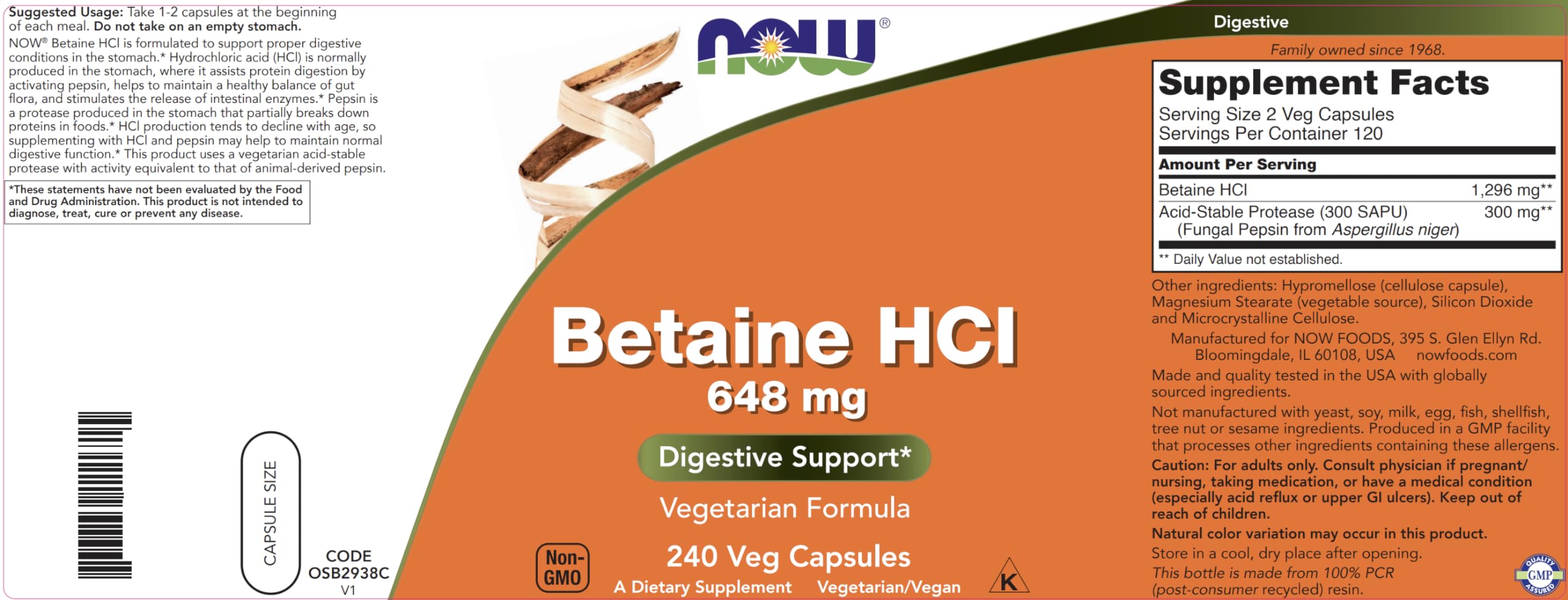 NOW Betaine HCl en uso sobre mesa durante comida para ilustrar toma al inicio de la comida