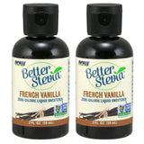 NOW Foods BetterStevia Vainilla Francesa frasco frontal y etiqueta clara, endulza sin calorías