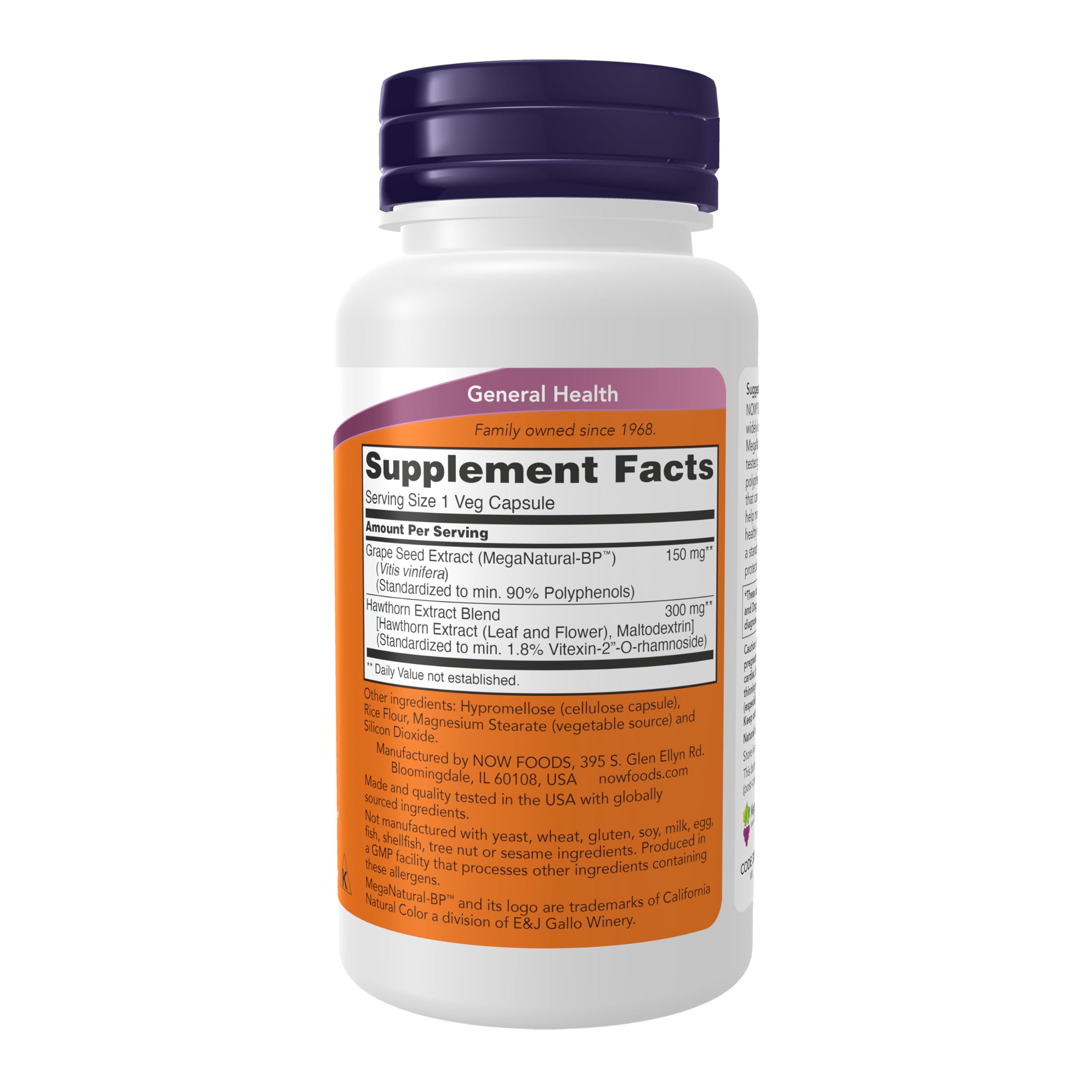 NOW Blood Pressure Health etiqueta lateral con lista de ingredientes y beneficios