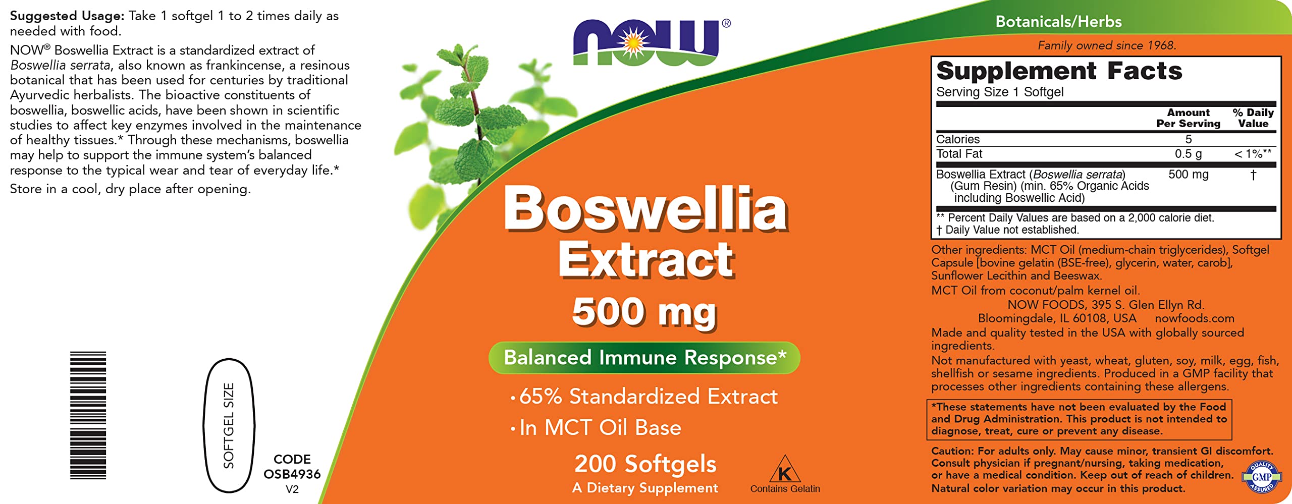 NOW Foods etiqueta con lista de ingredientes y base en aceite MCT clara