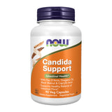 NOW Foods envase de Candida Support mostrando 90 cápsulas y beneficios