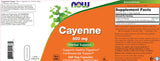 NOW Cayenne etiqueta con información de ingredientes y certificaciones claras