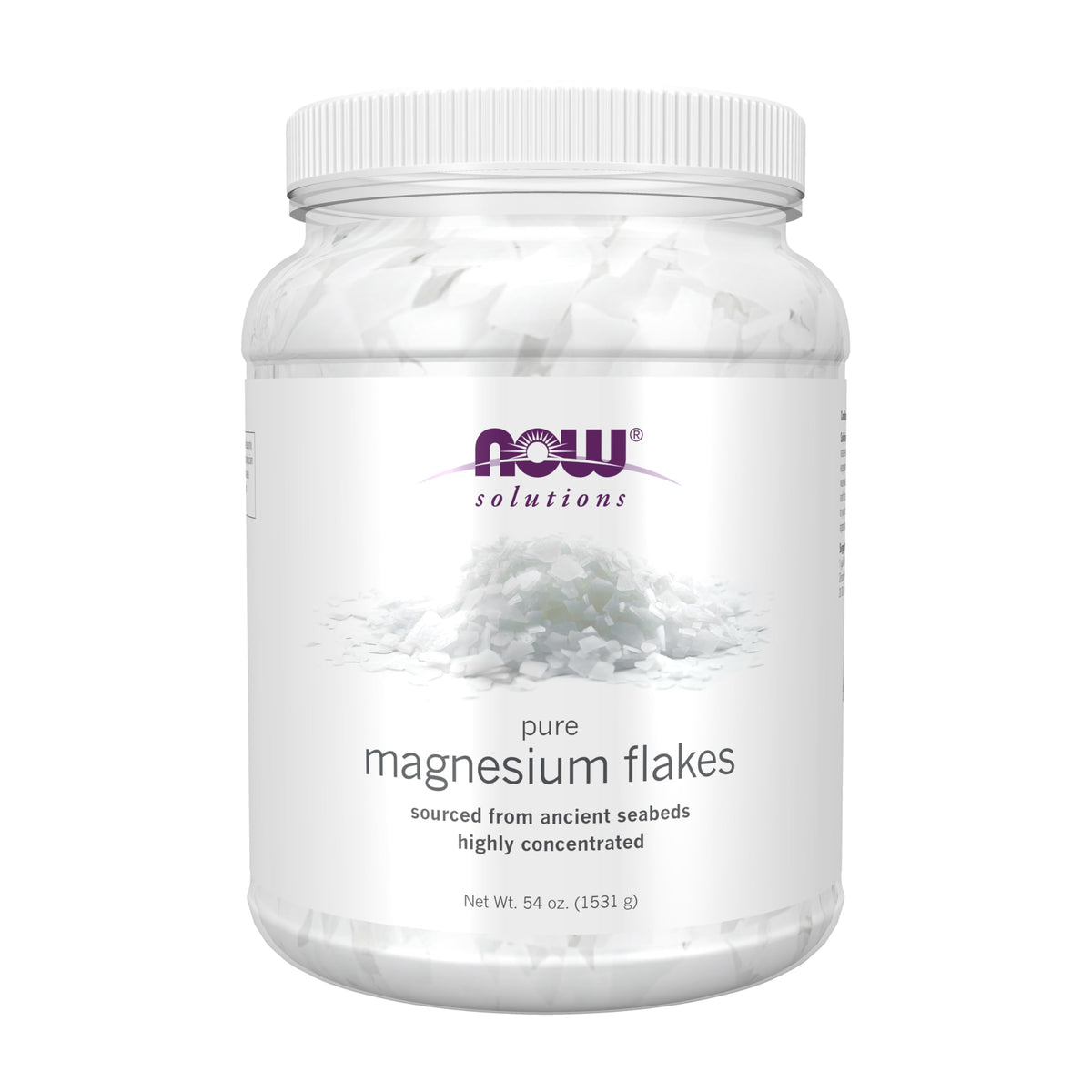 NOW copos de magnesio frontal del envase mostrando pureza y cantidad