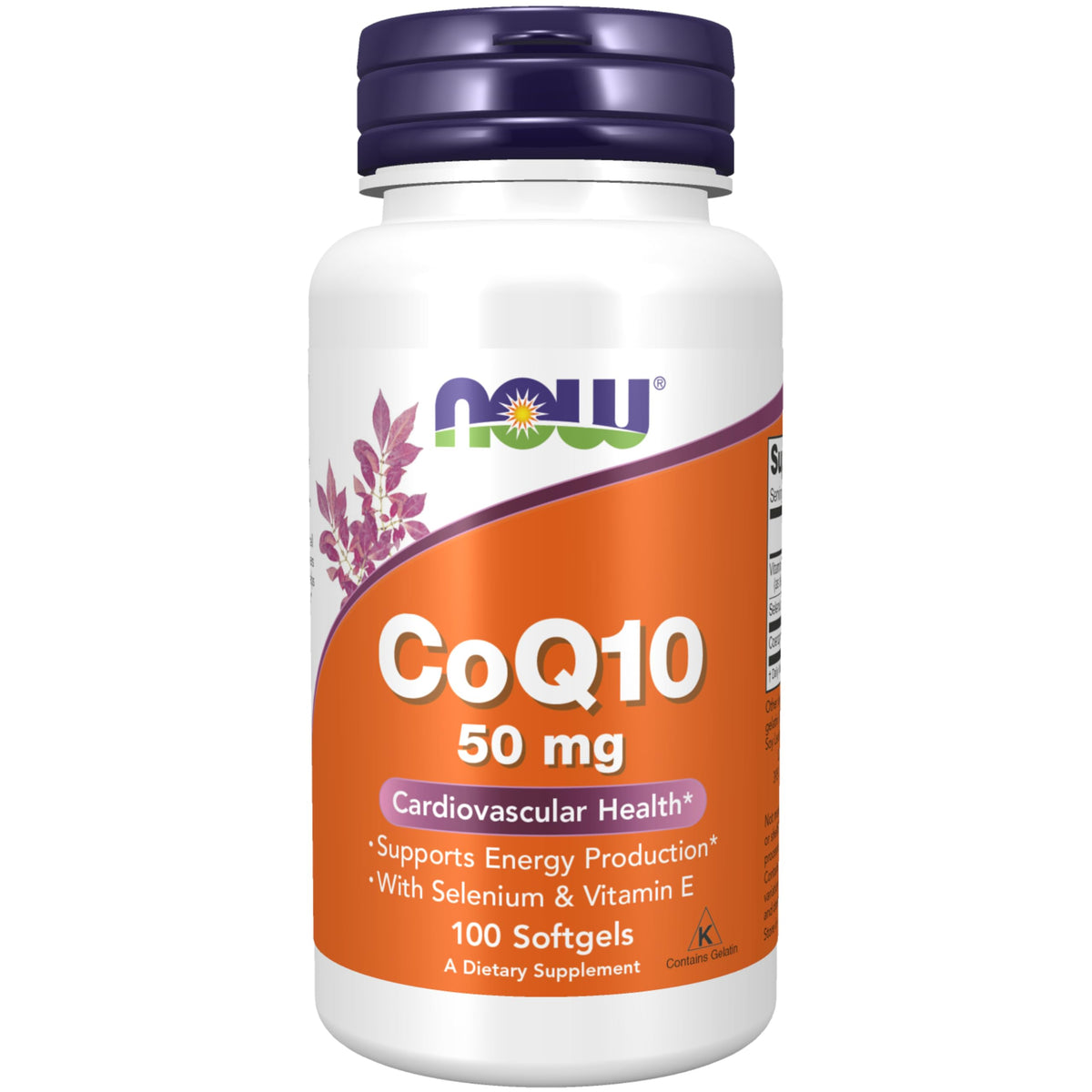 NOW Foods frasco CoQ10 50 mg mostrando etiqueta clara y confianza