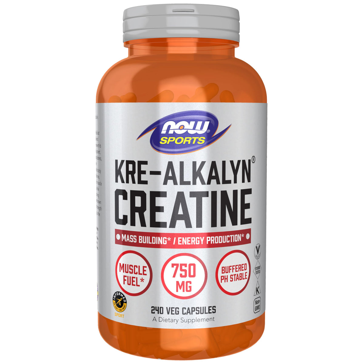 NOW Foods envase frontal de Kre-Alkalyn creatina, claridad de la etiqueta