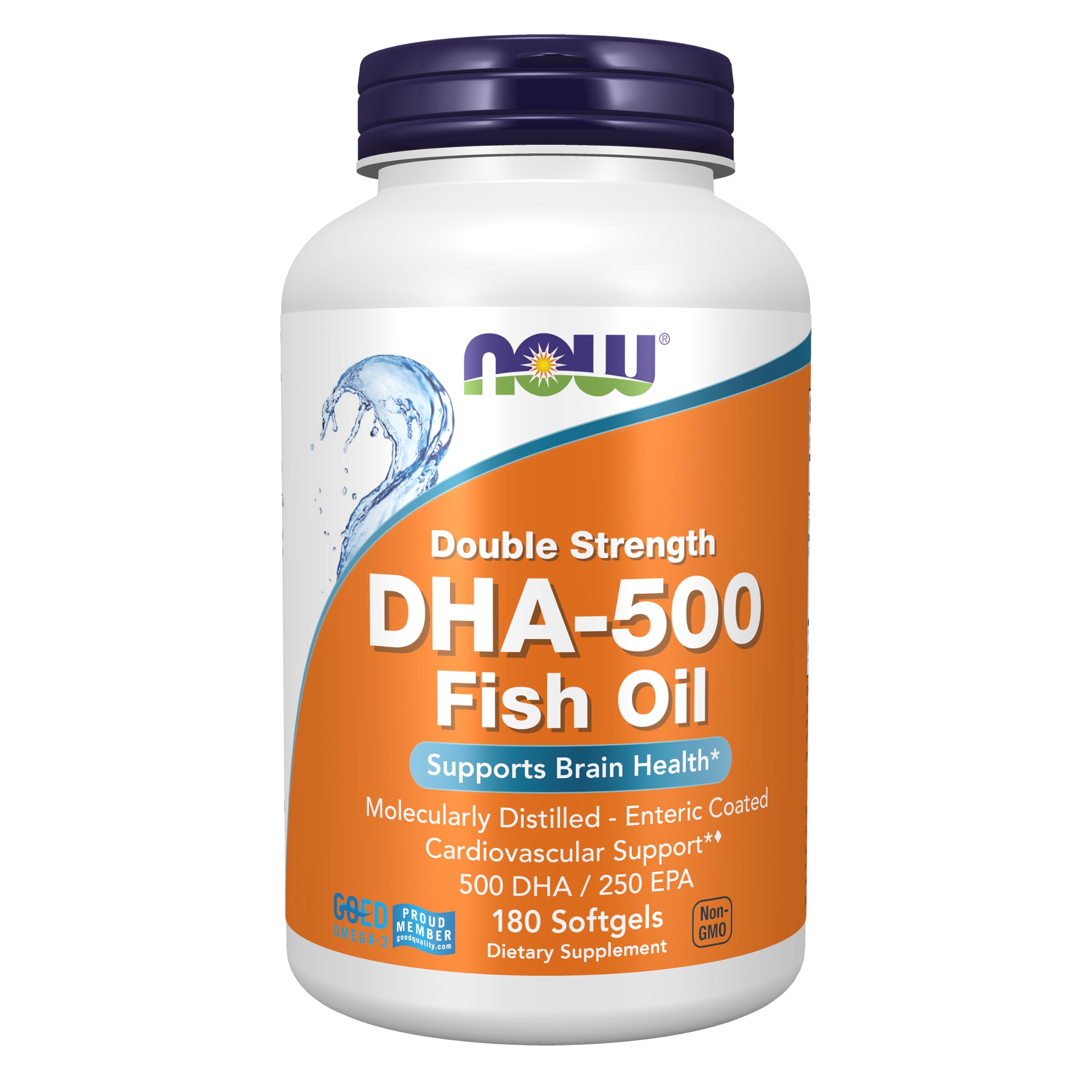 NOW Foods botella frontal mostrando 180 softgels y beneficio de alta concentración