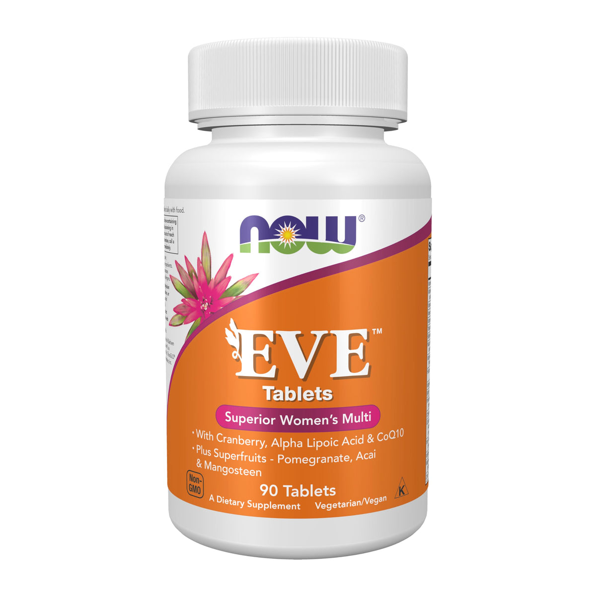 NOW Eve envase frontal mostrando ingredientes y certificaciones