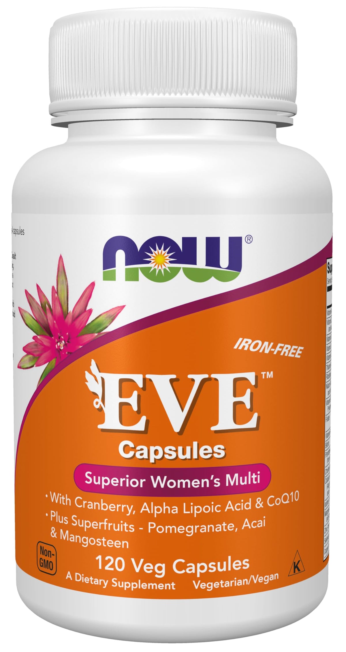 NOW Foods envase Eve™ vista frontal, información clara y beneficio diario