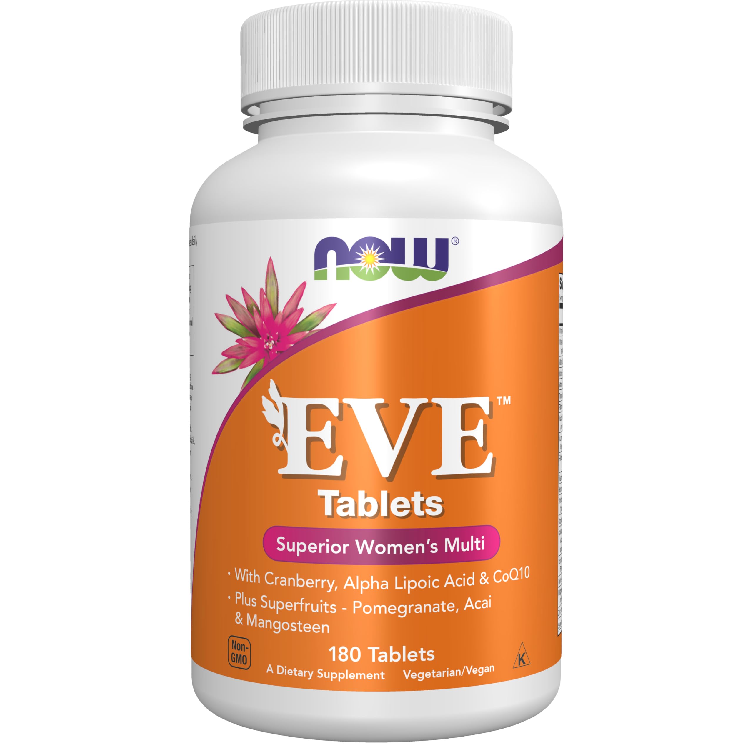 NOW Foods Eve frontal del envase mostrando el diseño y beneficios del producto