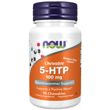 NOW Foods envase frontal 5-HTP masticables muestra información clara y conveniencia