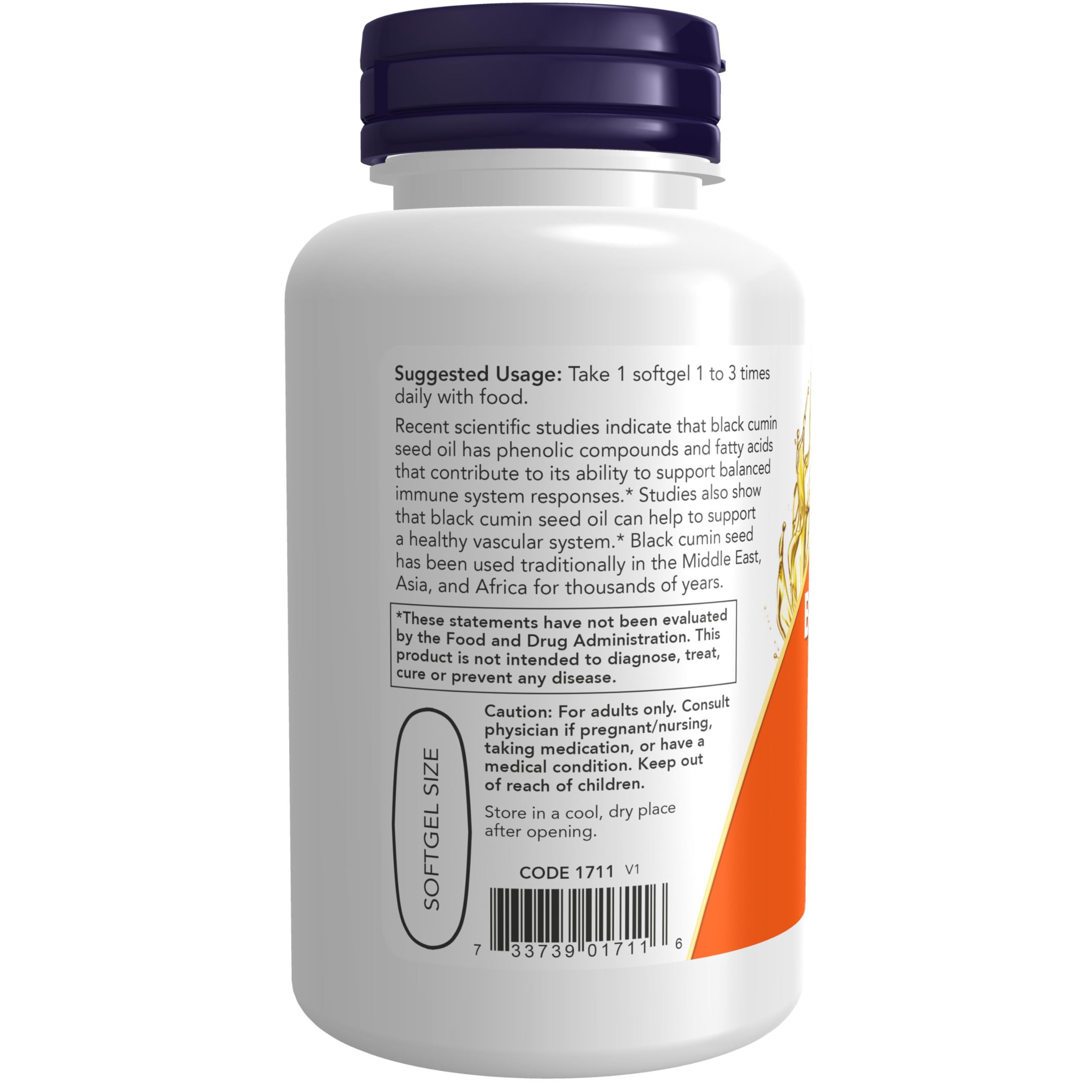 Gota de aceite de comino negro NOW Foods mostrando textura y pureza