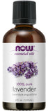 NOW Foods botella frontal de aceite de lavanda mostrando etiqueta clara y pureza