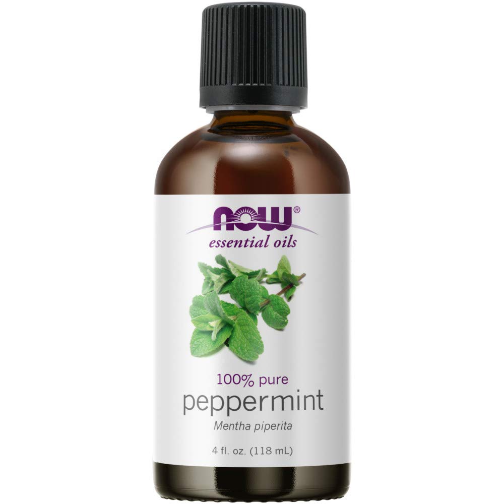 NOW Foods aceite de menta frontal mostrando el envase y lectura clara