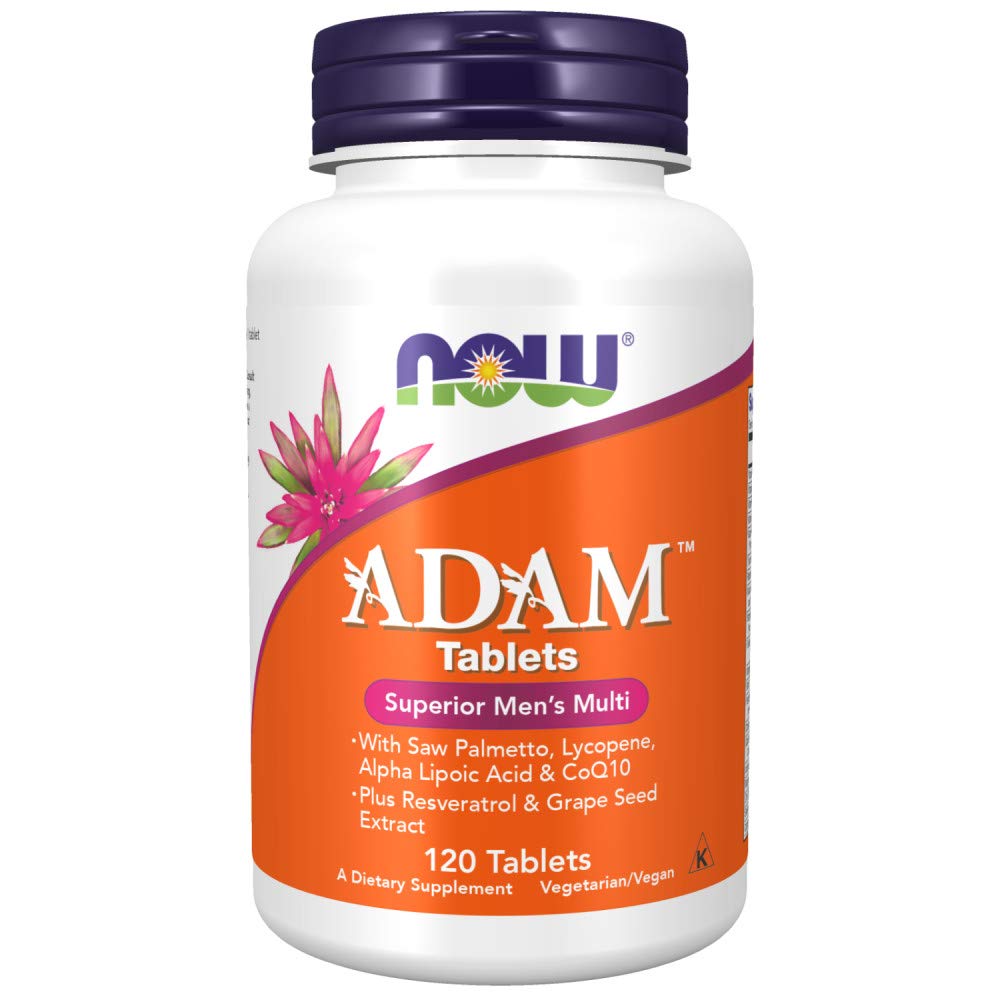 NOW Foods ADAM vista frontal del frasco, claridad de etiquetado y uso diario