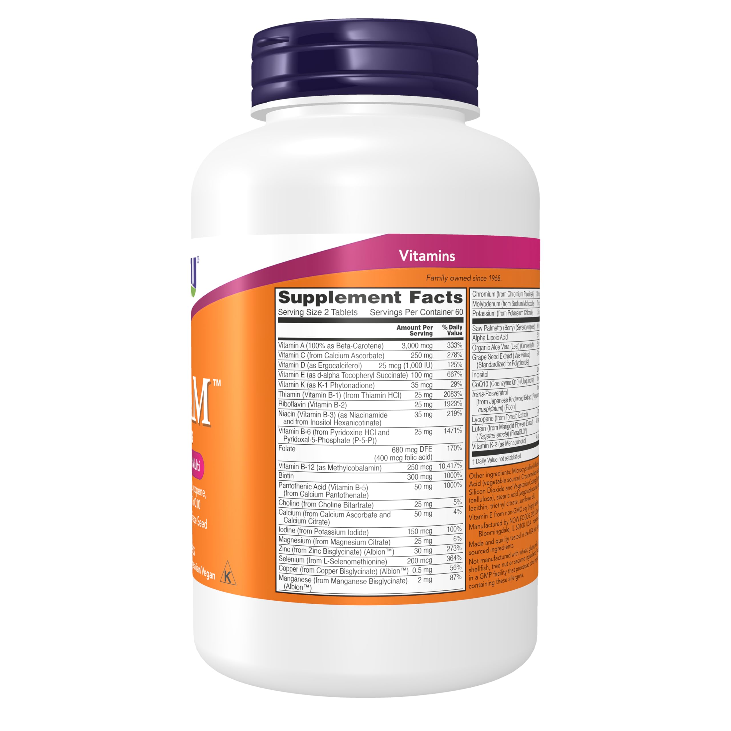 NOW Foods ADAM primer plano de tableta y textura, fácil de tragar