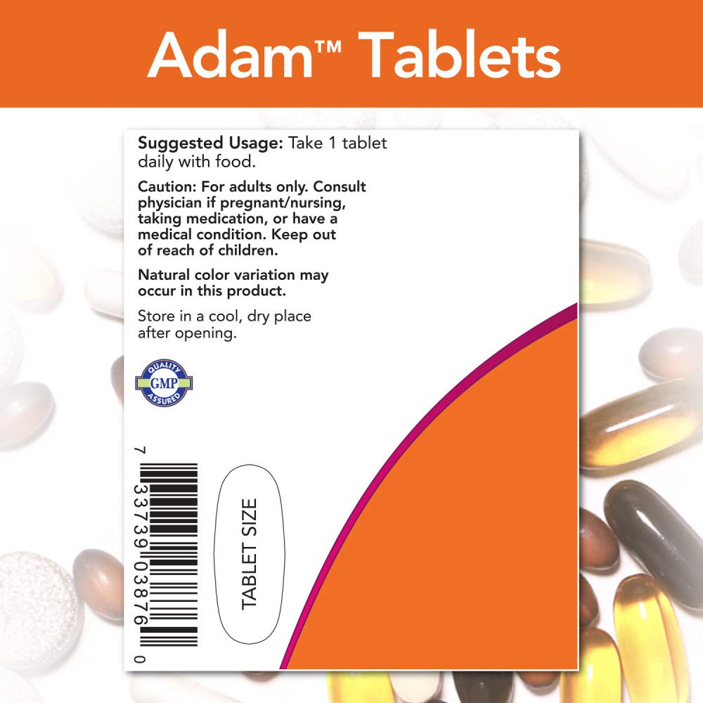 NOW Foods ADAM primer plano textura de la tableta, calidad y pureza