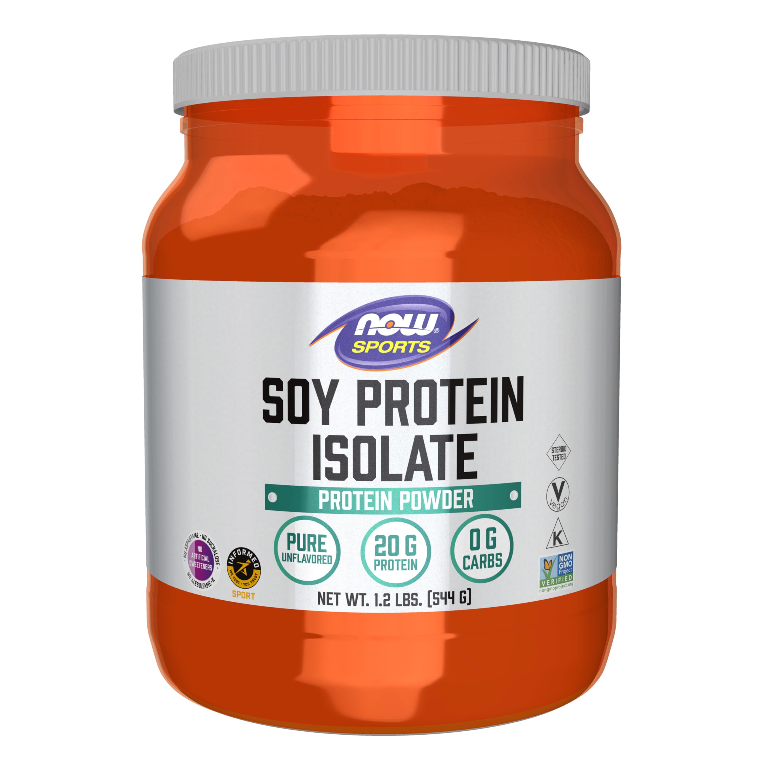 NOW Foods envase frontal del aislado de soja, identificación clara y confianza