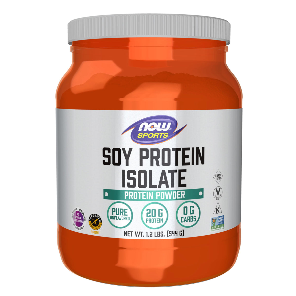 NOW Foods envase frontal del aislado de soja, identificación clara y confianza