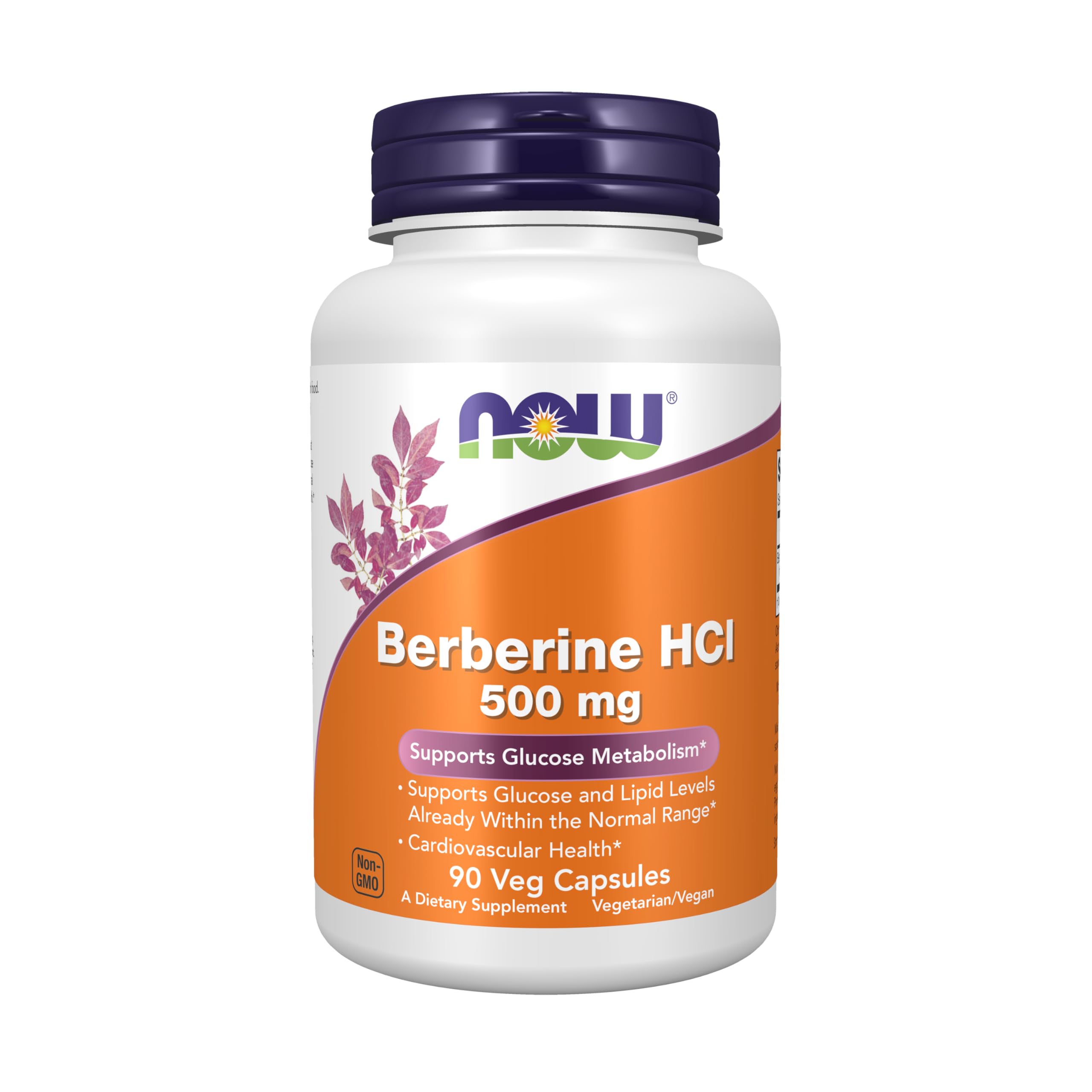 NOW Foods frasco frontal mostrando berberine 500 mg y beneficio de apoyo metabólico