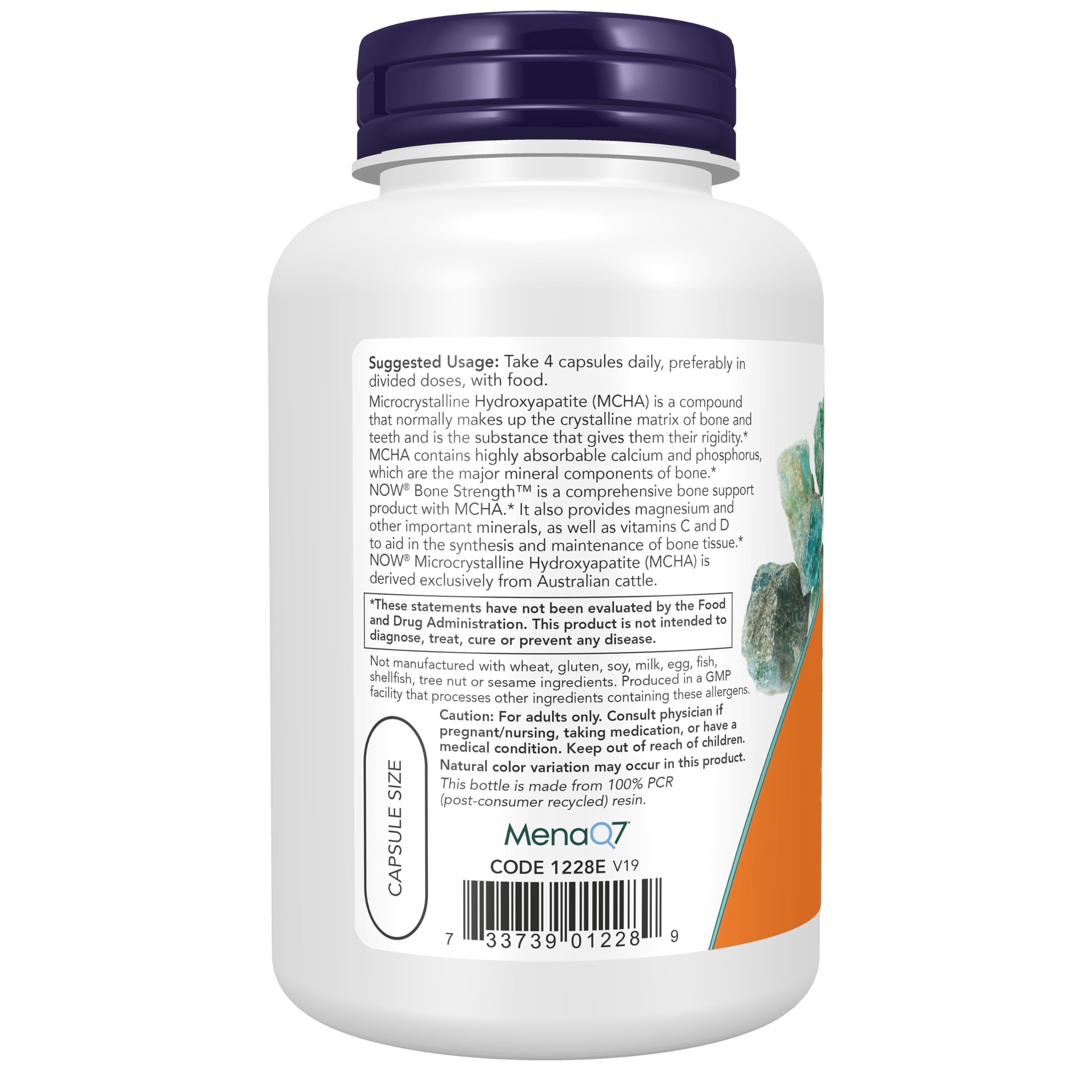 NOW Foods detalle de MCHA y minerales visibles, fuente mineral natural