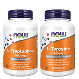 NOW Foods vista frontal del paquete de L‑Tryptophan y L‑Tyrosine, presentación clara