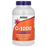 Now Foods frasco frontal de C 1000 250 cápsulas mostrando etiqueta y beneficio de conveniencia