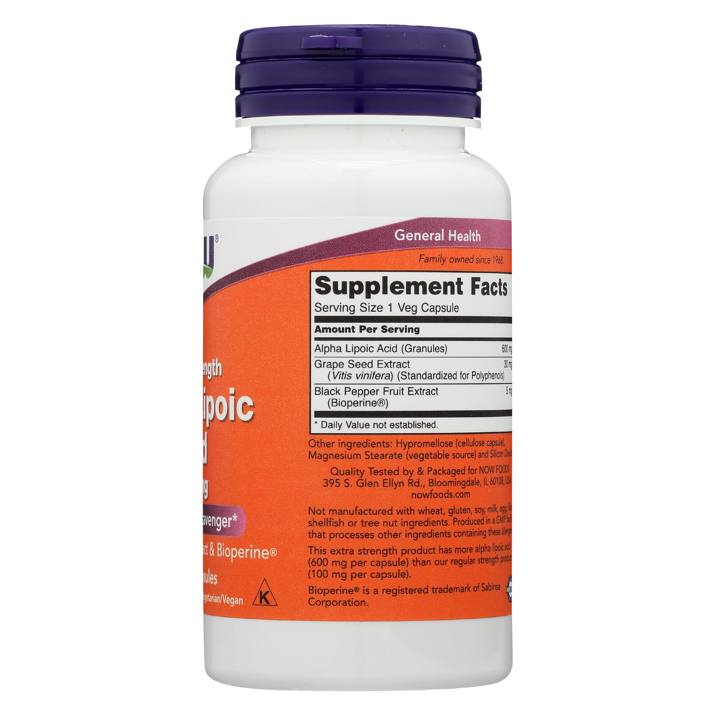 Now Foods cápsulas dentro de botella abierta demostrando conservación segura