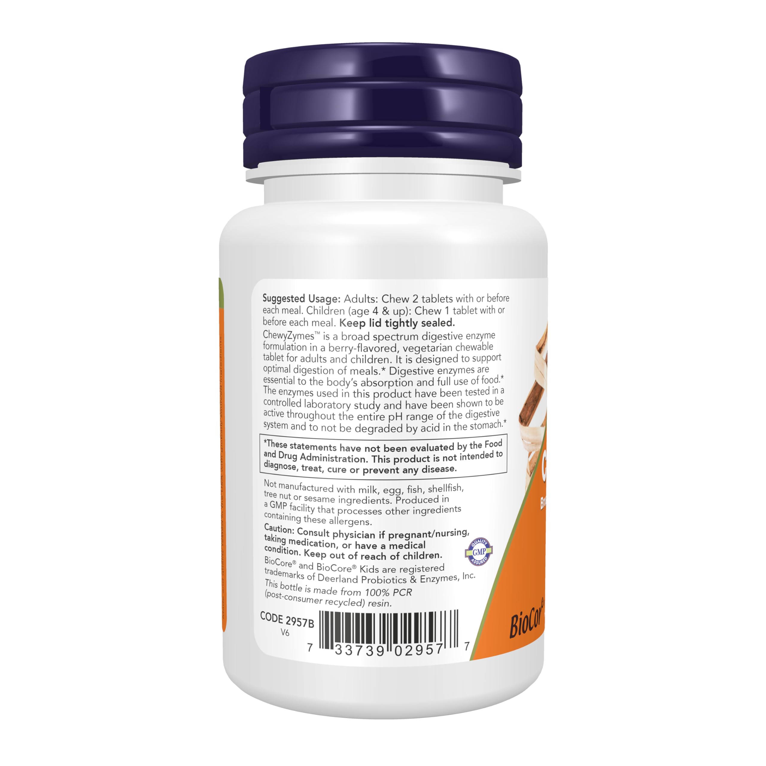 NOW Foods ChewyZymes textura cercana de la tableta reforzando aspecto masticable y natural