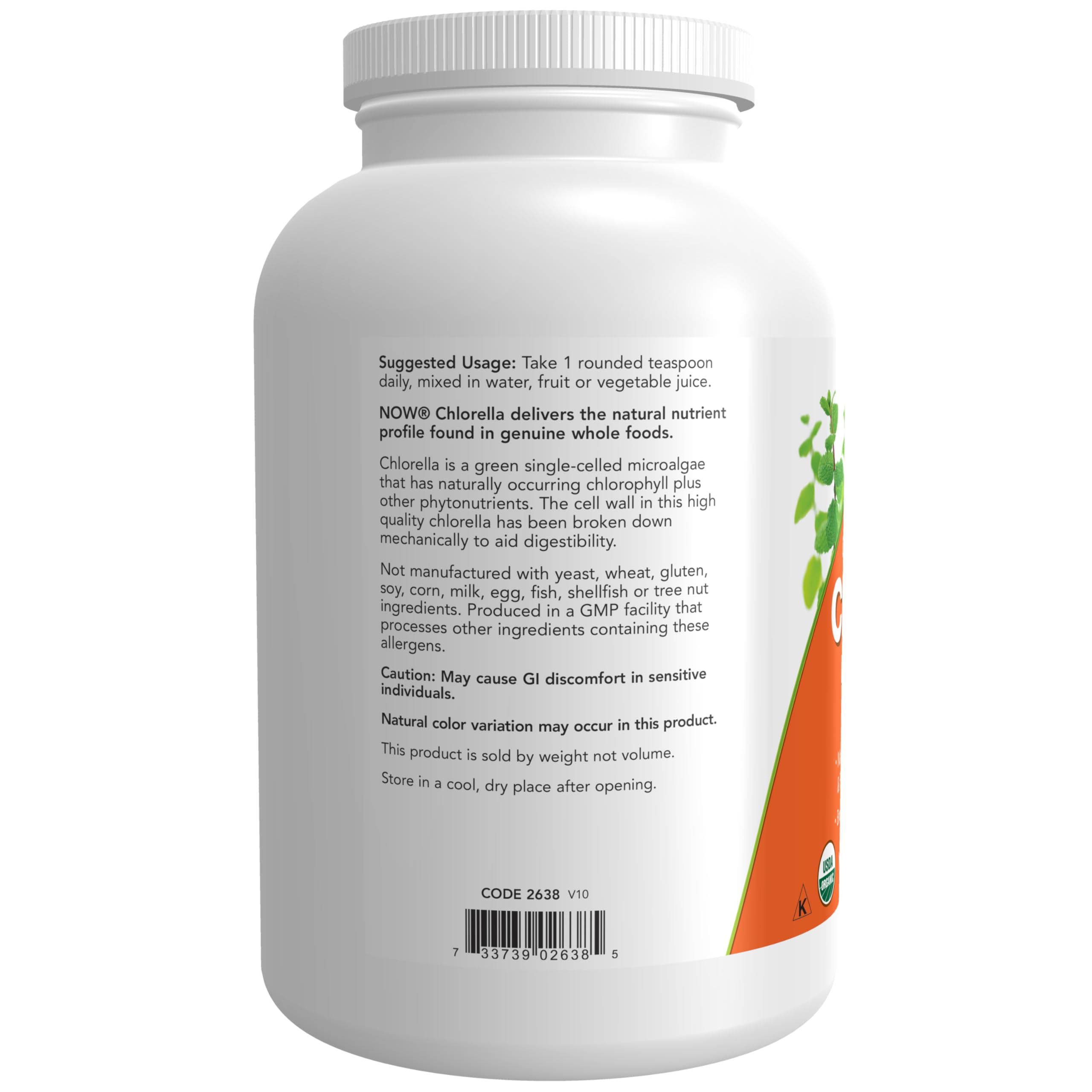 NOW Foods chlorella mezclada en batido verde, aporta color y conveniencia