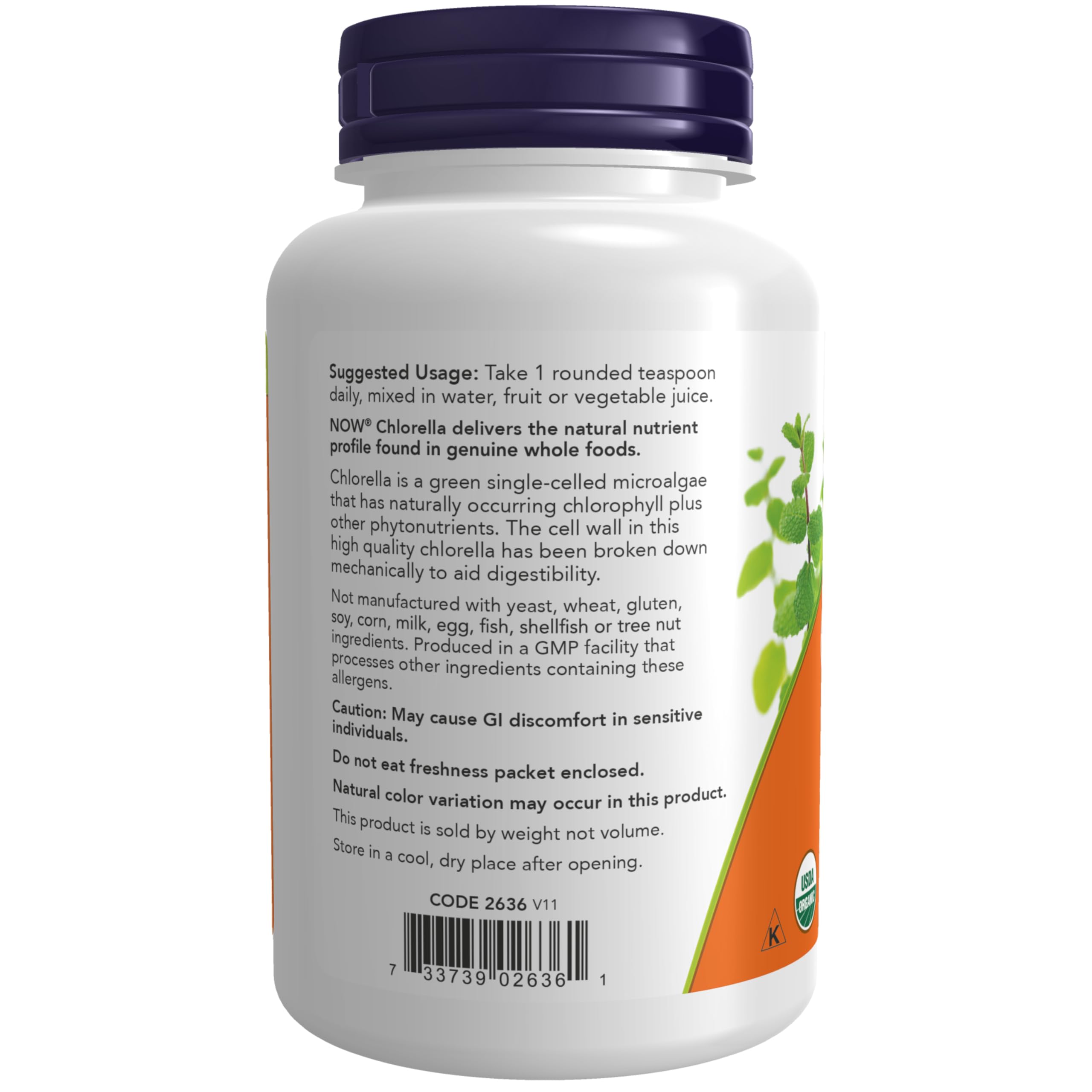 NOW Foods chlorella mezclada en batido verde para aporte vegetal inmediato