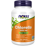 NOW Foods envase frontal de chlorella mostrando cantidad y beneficios